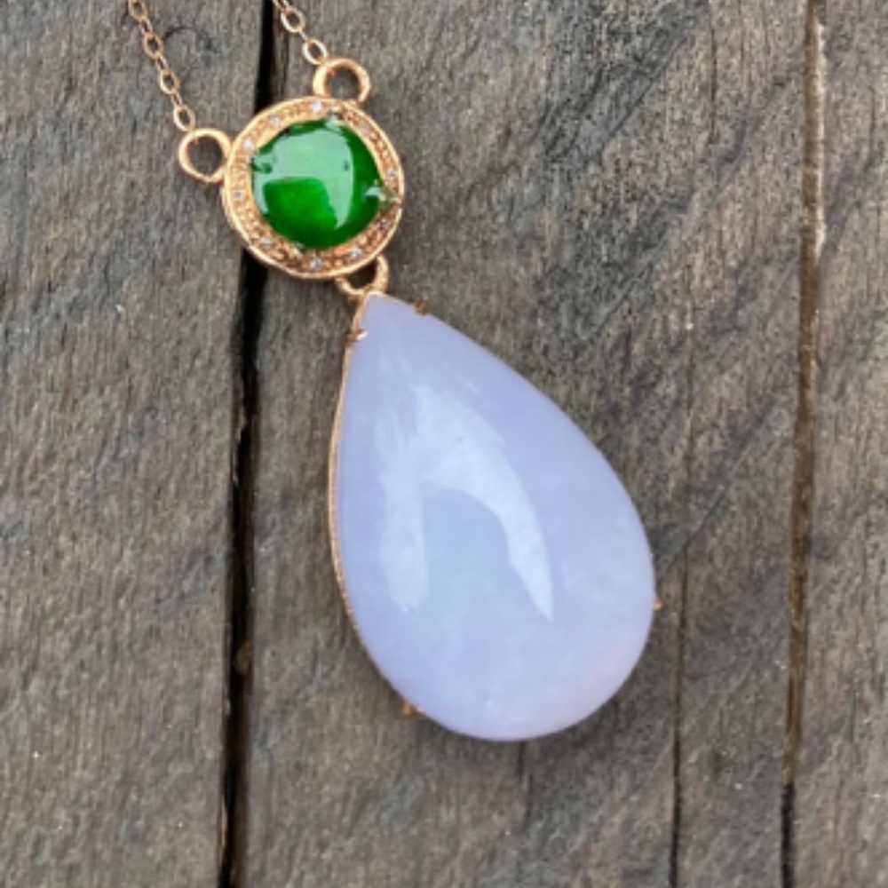 18k Rose Gold Teardrop Lavender Jadeite Necklace